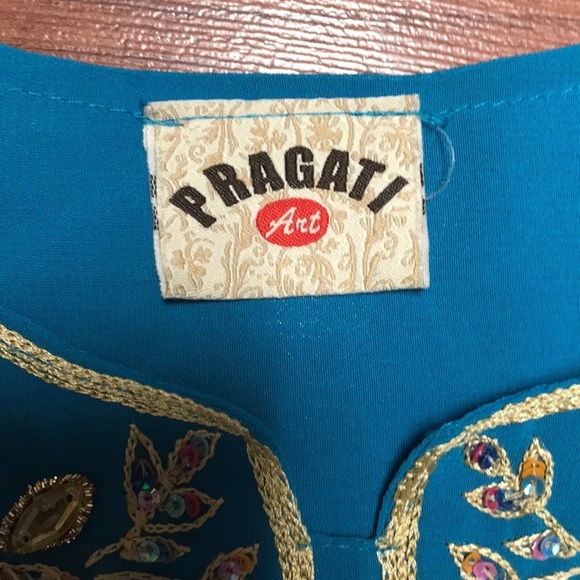 Pragati Blue Indian Vintage Caftan - Picture 4 of 8